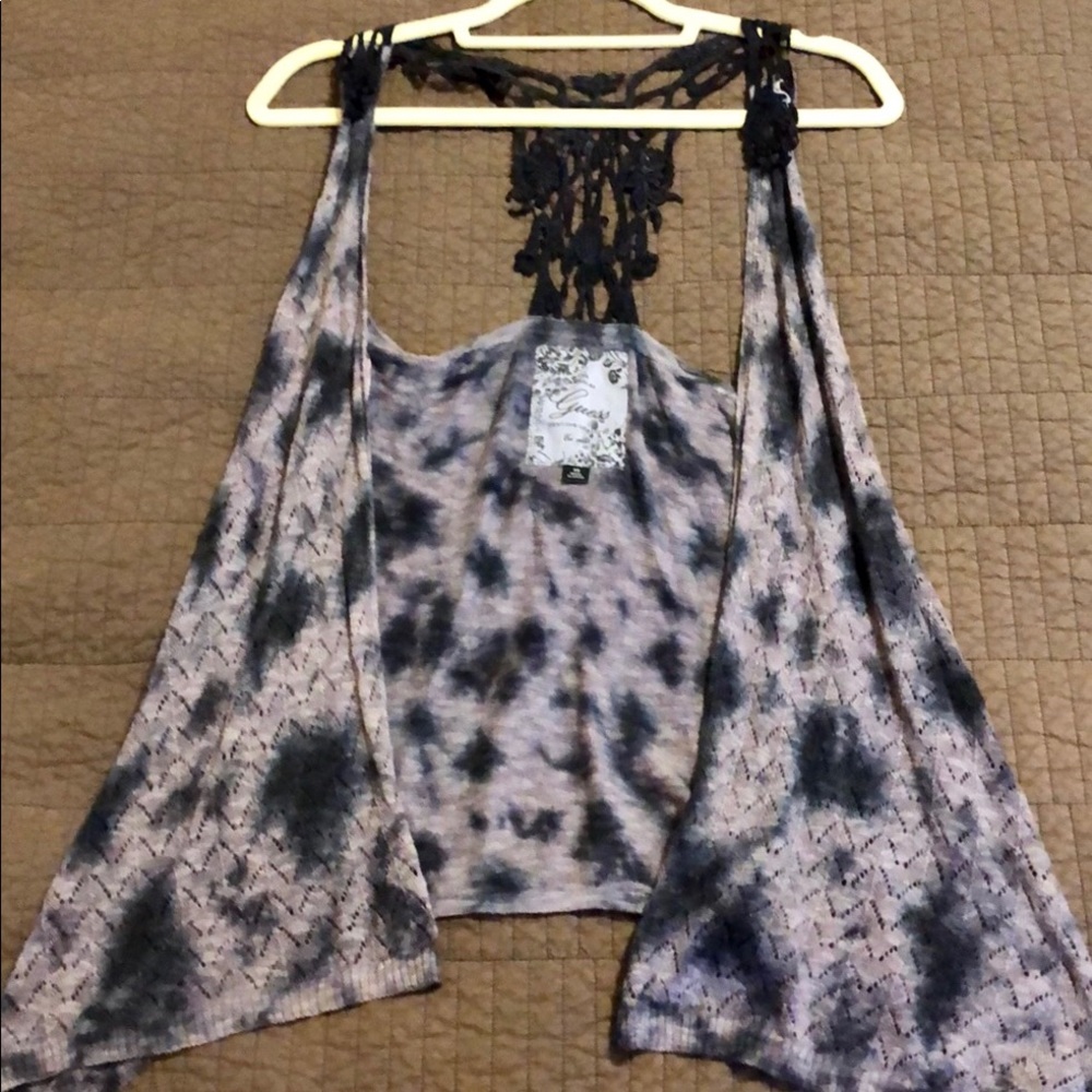 Casual Crochet Vest in Navy Blue & Lilac Tie Dye